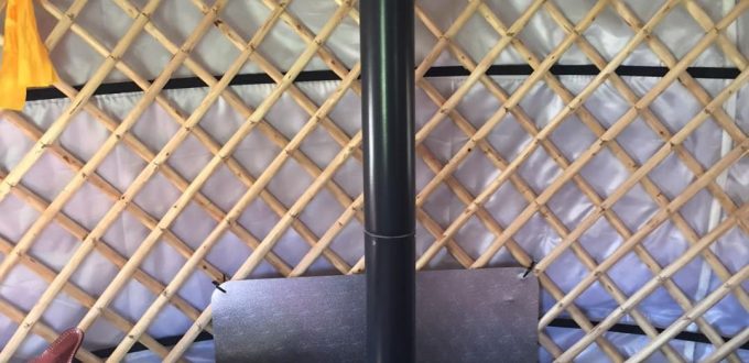 Stove sitting in a yurt