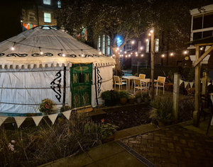 Outdoor dining yurt installation at UK restaurant - Visit our Oxford Show yurt or Speak to Us outdoor dining yurt installation at UK restaurant