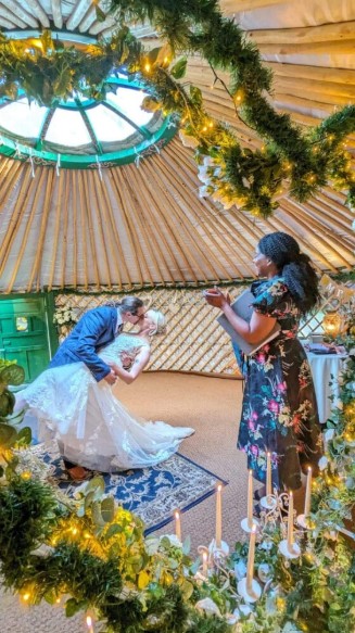 intimate yurt wedding reception venue - Welcome to Yurt Specialists Intimate outdoor yurt wedding reception venue with a couple embracing near the beautifully lit entrance.