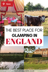 Kenton Hall Estate Yurt Glamping England Experience - Welcome to Yurt Specialists A four-panel collage featuring luxury yurt interior with red drapes and bed, a grazing cow, scenic countryside river view, and historic manor house at Kenyon Hall Yurt in England.